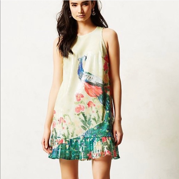 {Anthropologie} highly coveted Sequined Swing Peacock Dress {RARE} - Picture 12 of 13